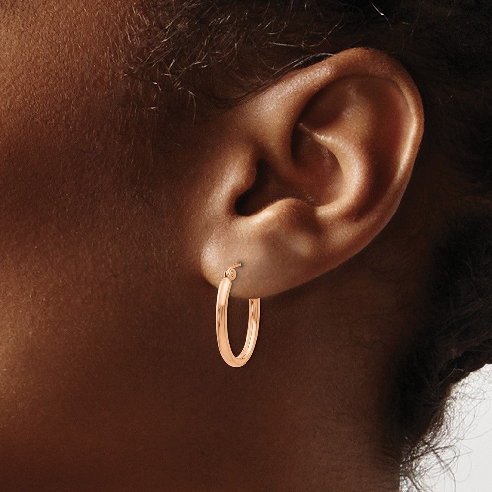 14k Rose Gold 2x19mm Polished Oval Tube Hoop Earrings