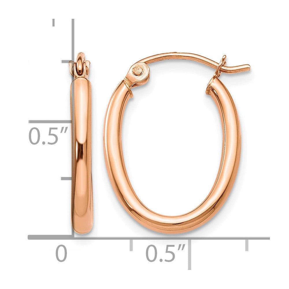 14k Rose Gold 2x19mm Polished Oval Tube Hoop Earrings