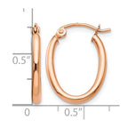 14k Rose Gold 2x19mm Polished Oval Tube Hoop Earrings