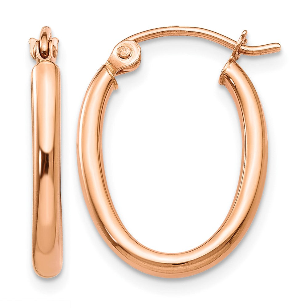 14k Rose Gold 2x19mm Polished Oval Tube Hoop Earrings