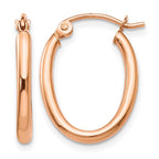 14k Rose Gold 2x19mm Polished Oval Tube Hoop Earrings