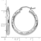14k White Gold 3x20mm Diamond-cut Tube Hoop Earrings