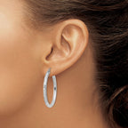 14k White Gold 3x35mm Diamond-cut Tube Hoop Earrings
