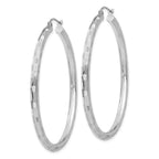 14k White Gold 3x50mm Diamond-cut Tube Hoop Earrings