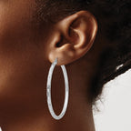14k White Gold 3x50mm Diamond-cut Tube Hoop Earrings