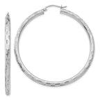 14k White Gold 3x50mm Diamond-cut Tube Hoop Earrings