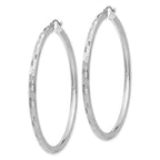 14k White Gold 3x45mm Diamond-cut Tube Hoop Earrings