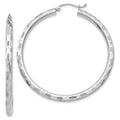 14k White Gold 3x45mm Diamond-cut Tube Hoop Earrings
