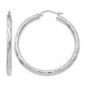 14k White Gold 3x40mm Diamond-cut Tube Hoop Earrings