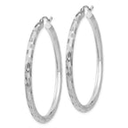 14k White Gold 3x60mm Diamond-cut Tube Hoop Earrings