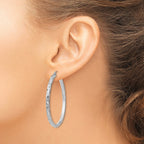 14k White Gold 3x60mm Diamond-cut Tube Hoop Earrings