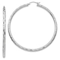 14k White Gold 3x60mm Diamond-cut Tube Hoop Earrings