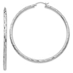 14k White Gold 3x60mm Diamond-cut Tube Hoop Earrings