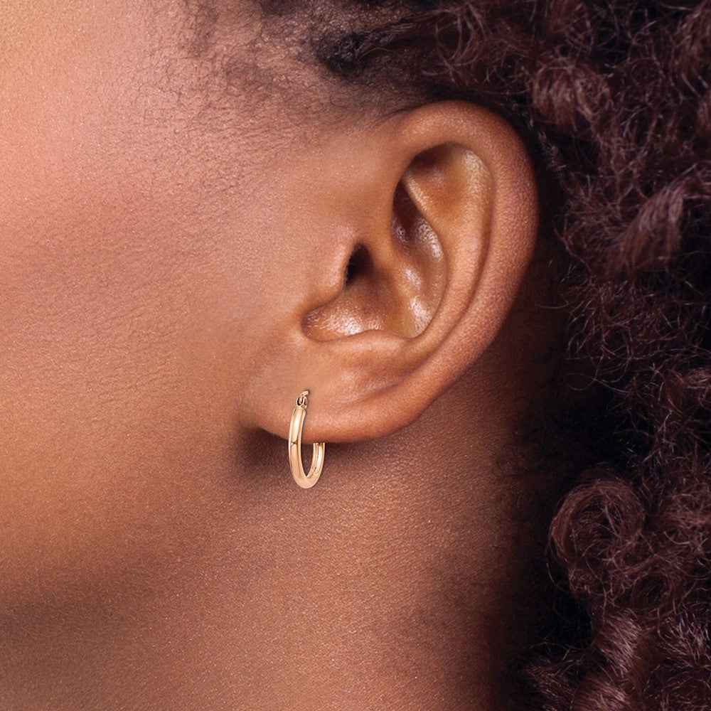 14k Rose Gold 2x15mm Polished Lightweight Tube Hoop Earrings