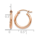 14k Rose Gold 2x15mm Polished Lightweight Tube Hoop Earrings