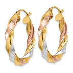 14k Tri-color Light Twisted Hoop Earrings