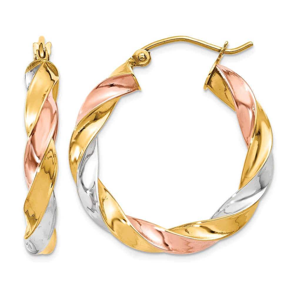 14k Tri-color Light Twisted Hoop Earrings