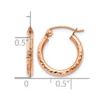 14k Rose Gold 2x15mm Lightweight Diamond-cut Tube Hoop Earrings