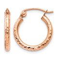 14k Rose Gold 2x15mm Lightweight Diamond-cut Tube Hoop Earrings