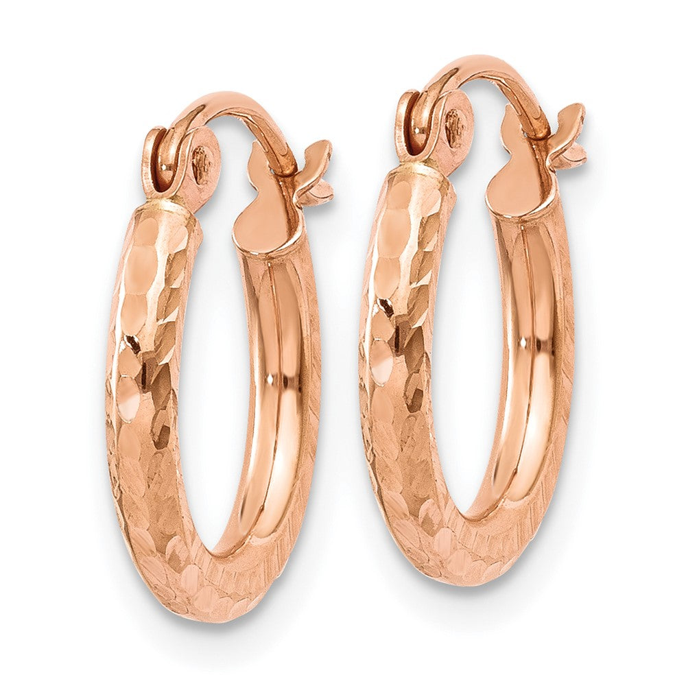 14k Rose Gold 2x13mm Lightweight Diamond-cut Tube Hoop Earrings