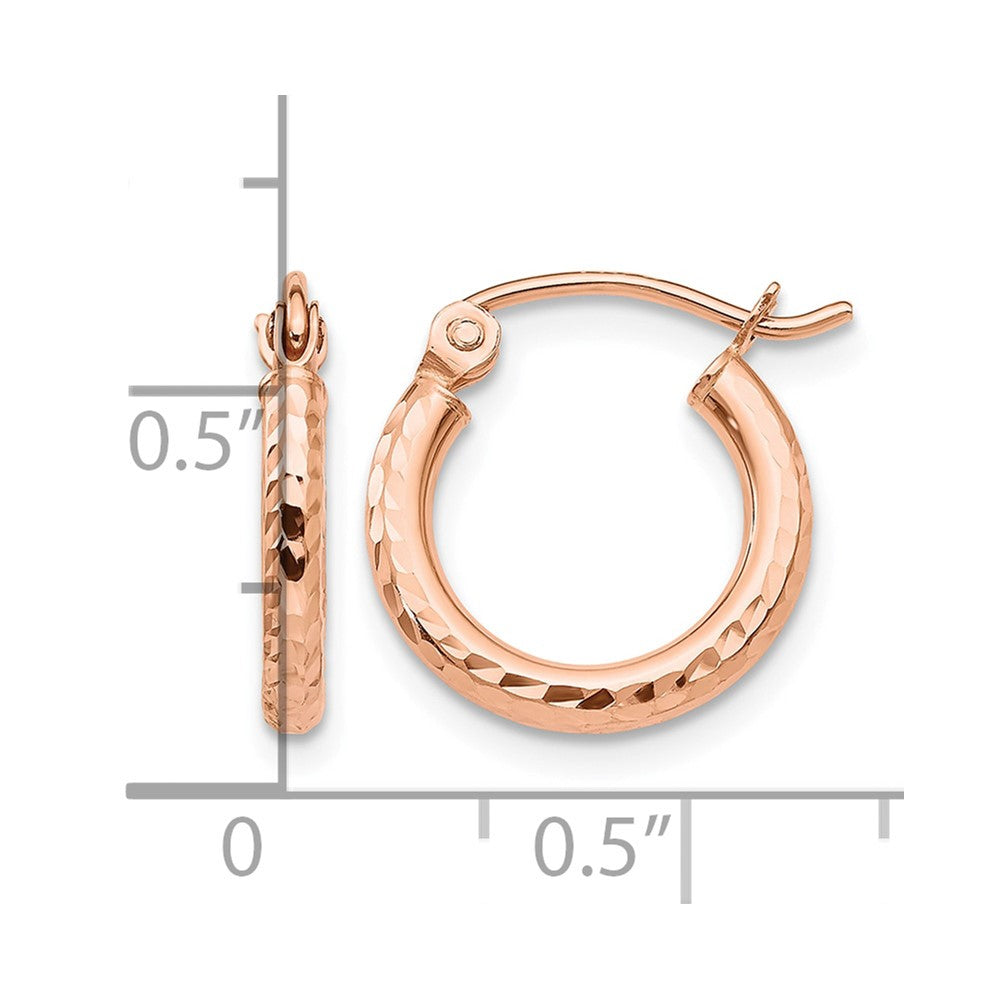 14k Rose Gold 2x13mm Lightweight Diamond-cut Tube Hoop Earrings