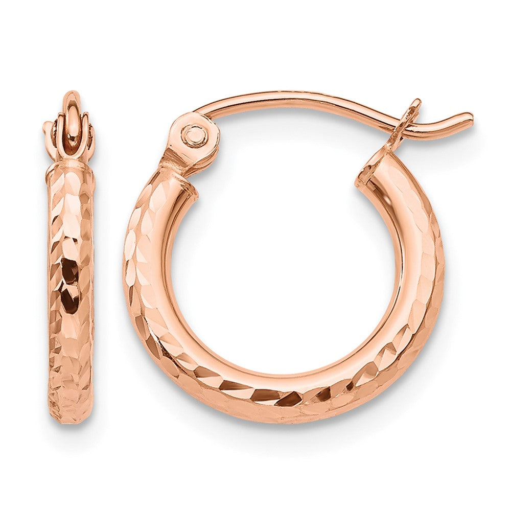 14k Rose Gold 2x13mm Lightweight Diamond-cut Tube Hoop Earrings
