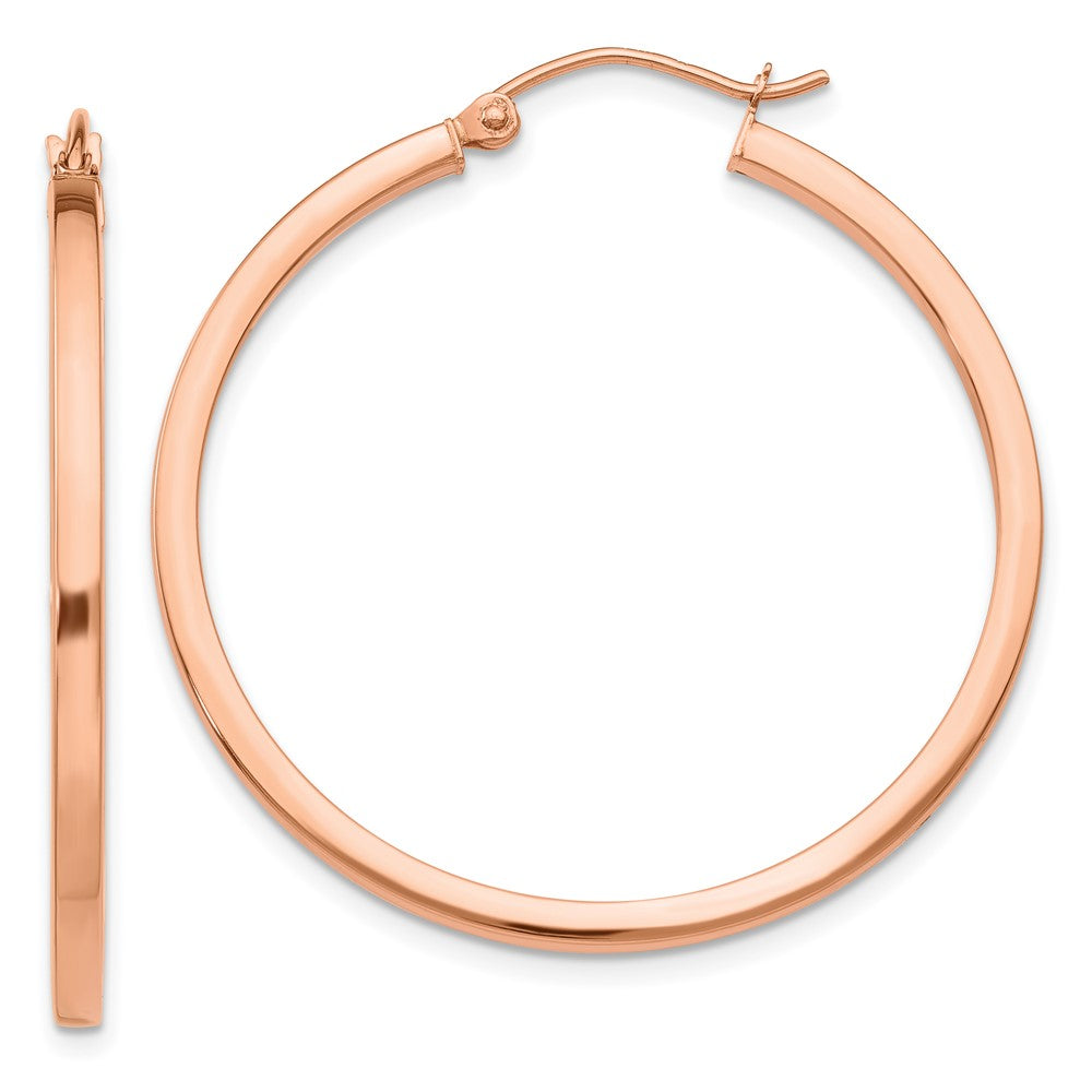 14k Rose Gold 2x35mm Polished Lightweight Square-Tube Hoop Earrings