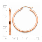 14k Rose Gold 2x30mm Polished Lightweight Square-Tube Hoop Earrings