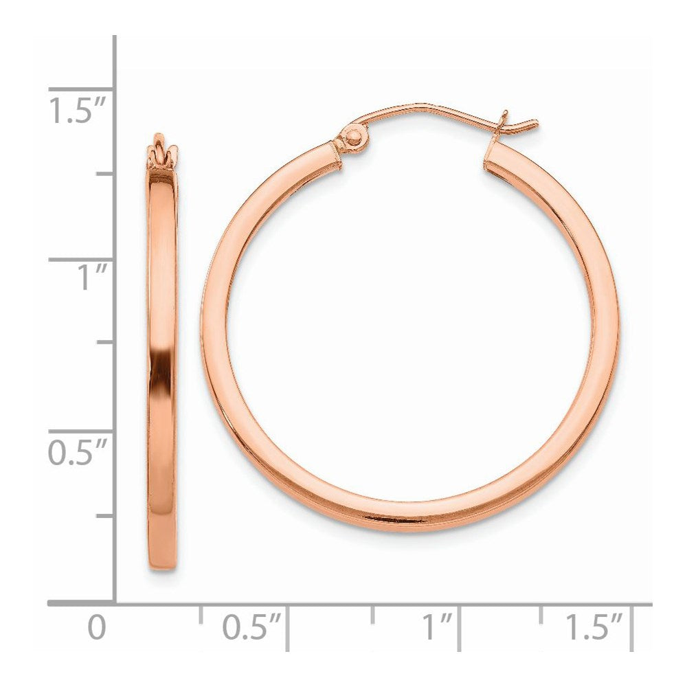 14k Rose Gold 2x30mm Polished Lightweight Square-Tube Hoop Earrings