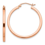 14k Rose Gold 2x30mm Polished Lightweight Square-Tube Hoop Earrings