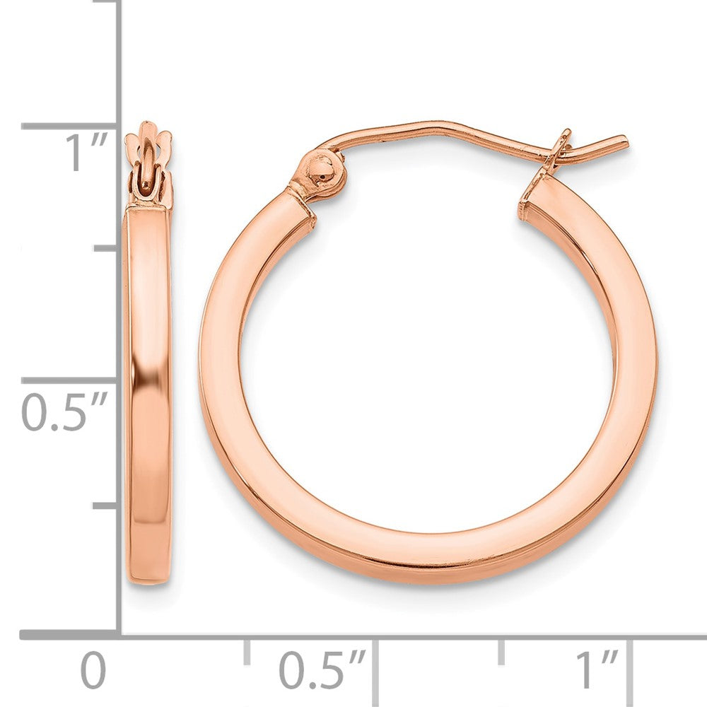 14k Rose Gold 2x20mm Polished Lightweight Square-Tube Hoop Earrings