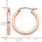 14k Rose Gold 2x20mm Polished Lightweight Square-Tube Hoop Earrings