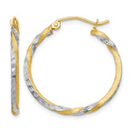 14k & Rhodium Satin Diamond Cut Twisted Hoop Earrings