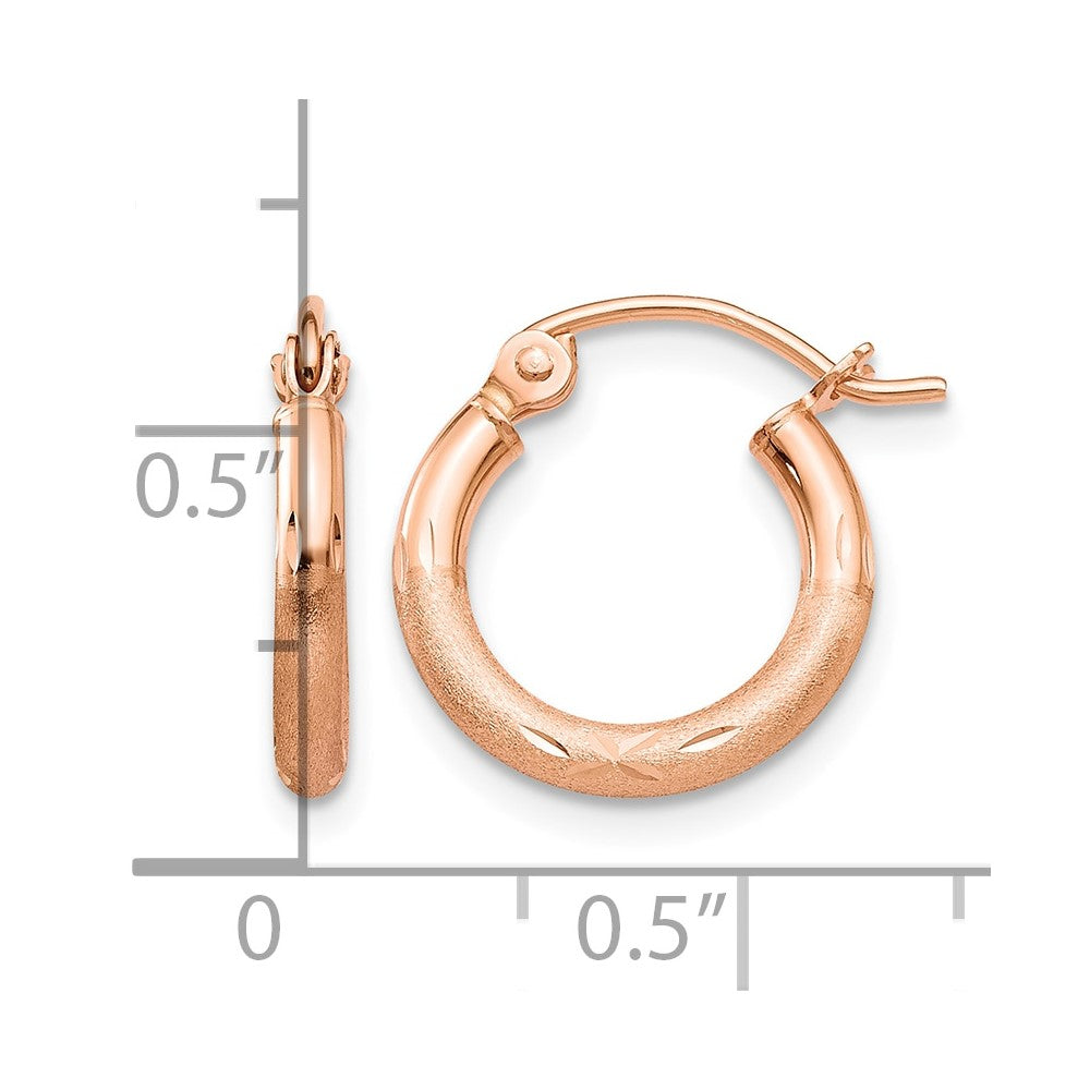 14k Rose Gold 2x13mm Lightweight Satin Diamond-cut Tube Hoop Earrings