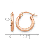 14k Rose Gold 2x13mm Lightweight Satin Diamond-cut Tube Hoop Earrings