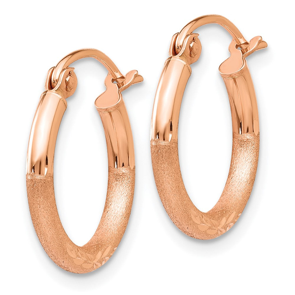 14k Rose Gold 2x15mm Lightweight Satin Diamond-cut Tube Hoop Earrings