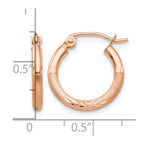14k Rose Gold 2x15mm Lightweight Satin Diamond-cut Tube Hoop Earrings