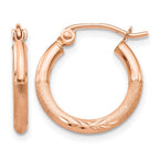 14k Rose Gold 2x15mm Lightweight Satin Diamond-cut Tube Hoop Earrings