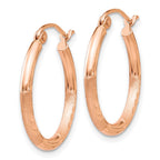 14k Rose Gold 2x20mm Lightweight Satin Diamond-cut Tube Hoop Earrings