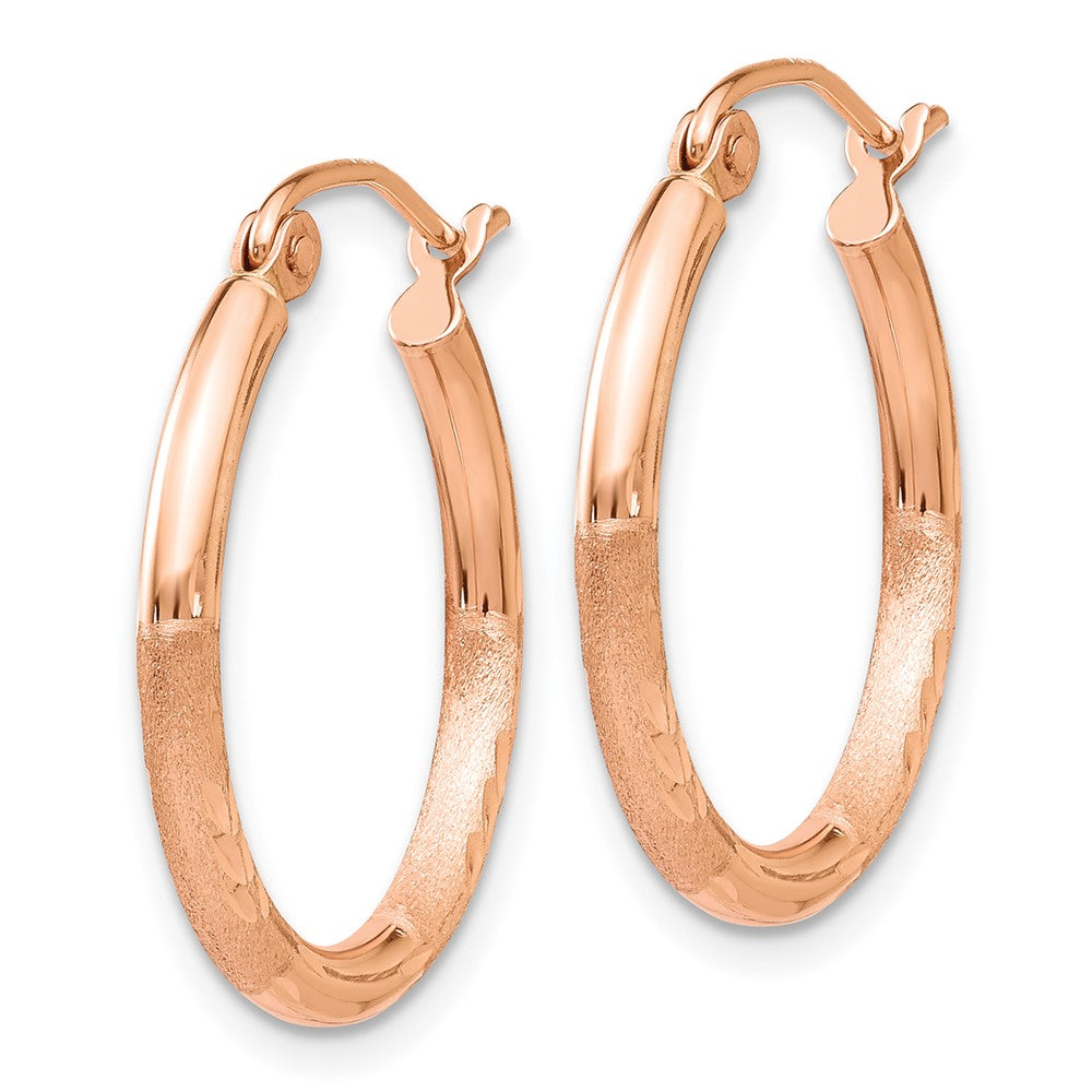 14k Rose Gold 2x20mm Lightweight Satin Diamond-cut Tube Hoop Earrings