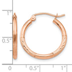 14k Rose Gold 2x20mm Lightweight Satin Diamond-cut Tube Hoop Earrings