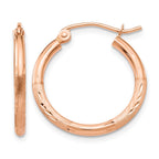 14k Rose Gold 2x20mm Lightweight Satin Diamond-cut Tube Hoop Earrings