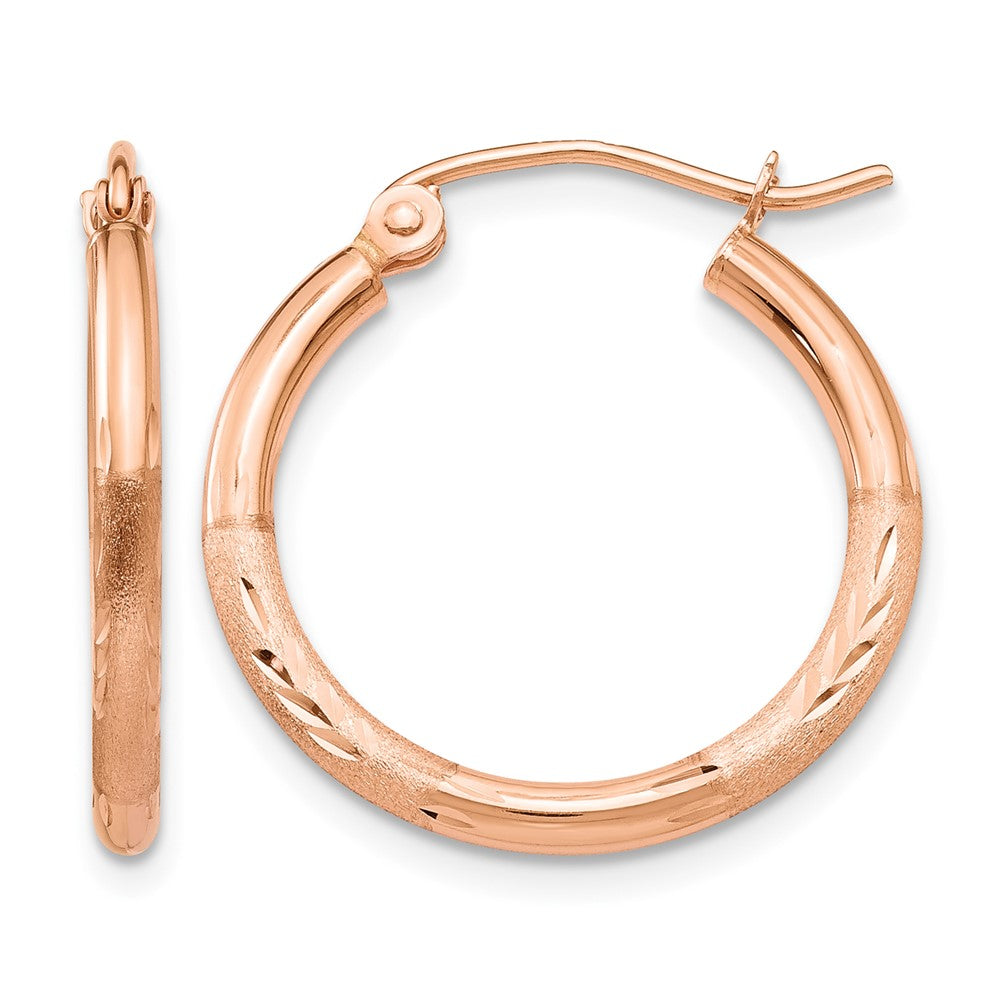 14k Rose Gold 2x20mm Lightweight Satin Diamond-cut Tube Hoop Earrings