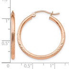 14k Rose Gold 2x25mm Lightweight Satin Diamond-cut Tube Hoop Earrings