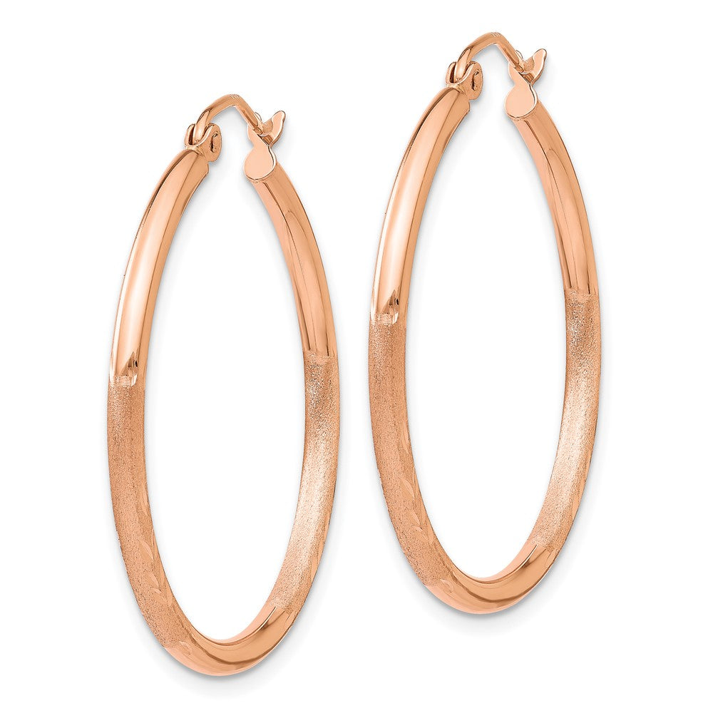 14k Rose Gold 2x30mm Lightweight Satin Diamond-cut Tube Hoop Earrings