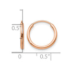 14k Rose Gold 1.5x15mm Polished Endless Tube Hoop Earrings