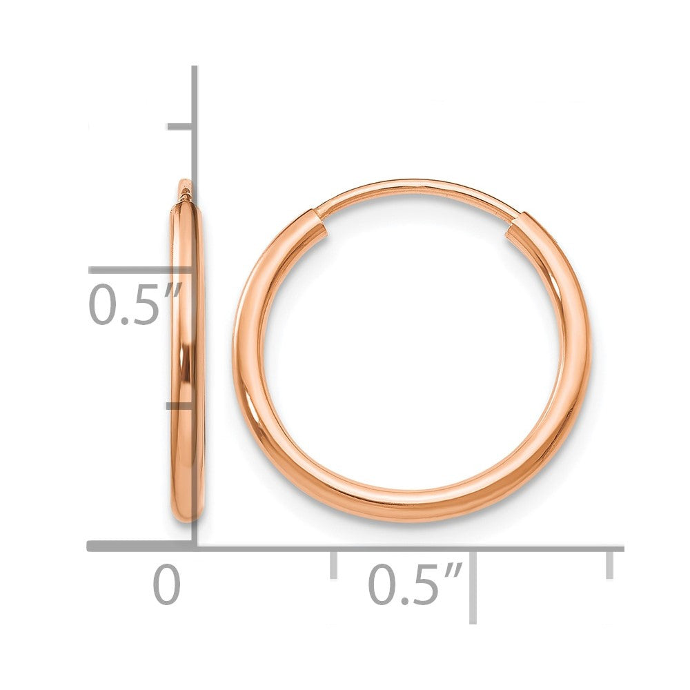 14k Rose Gold 1.5x16mm Polished Endless Tube Hoop Earrings