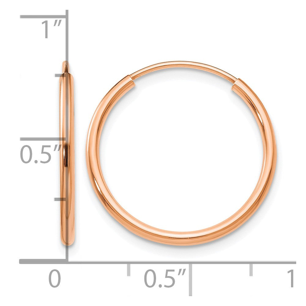 14k Rose Gold 1.5x17mm Polished Endless Tube Hoop Earrings