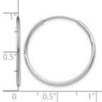 14k White Gold 1.2x25mm Polished Endless Tube Hoop Earrings