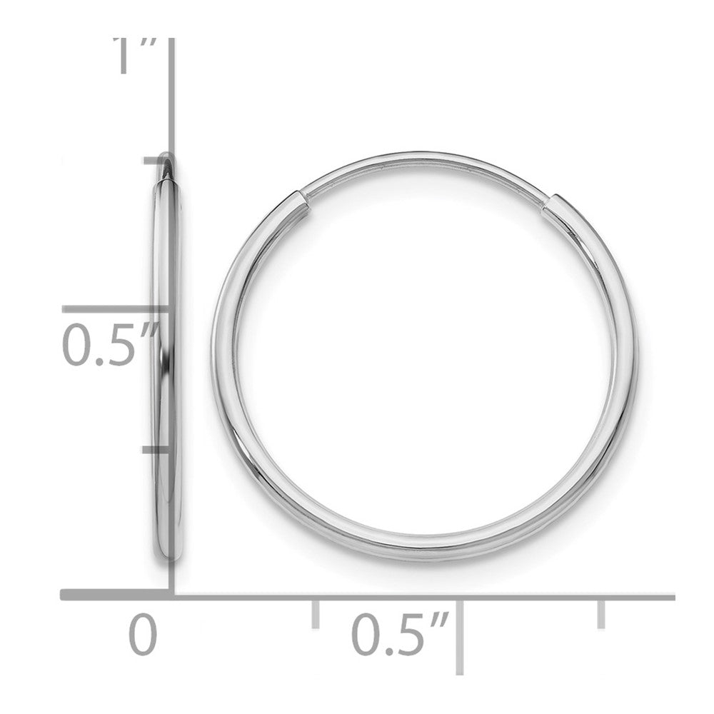 14k White Gold 1.2x20mm Polished Endless Tube Hoop Earrings